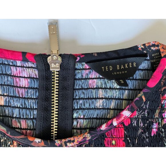 Ted Baker Aerrin Fern Forest Smocked Mini Dress Black TED 3/ US 8 - Picture 6 of 8